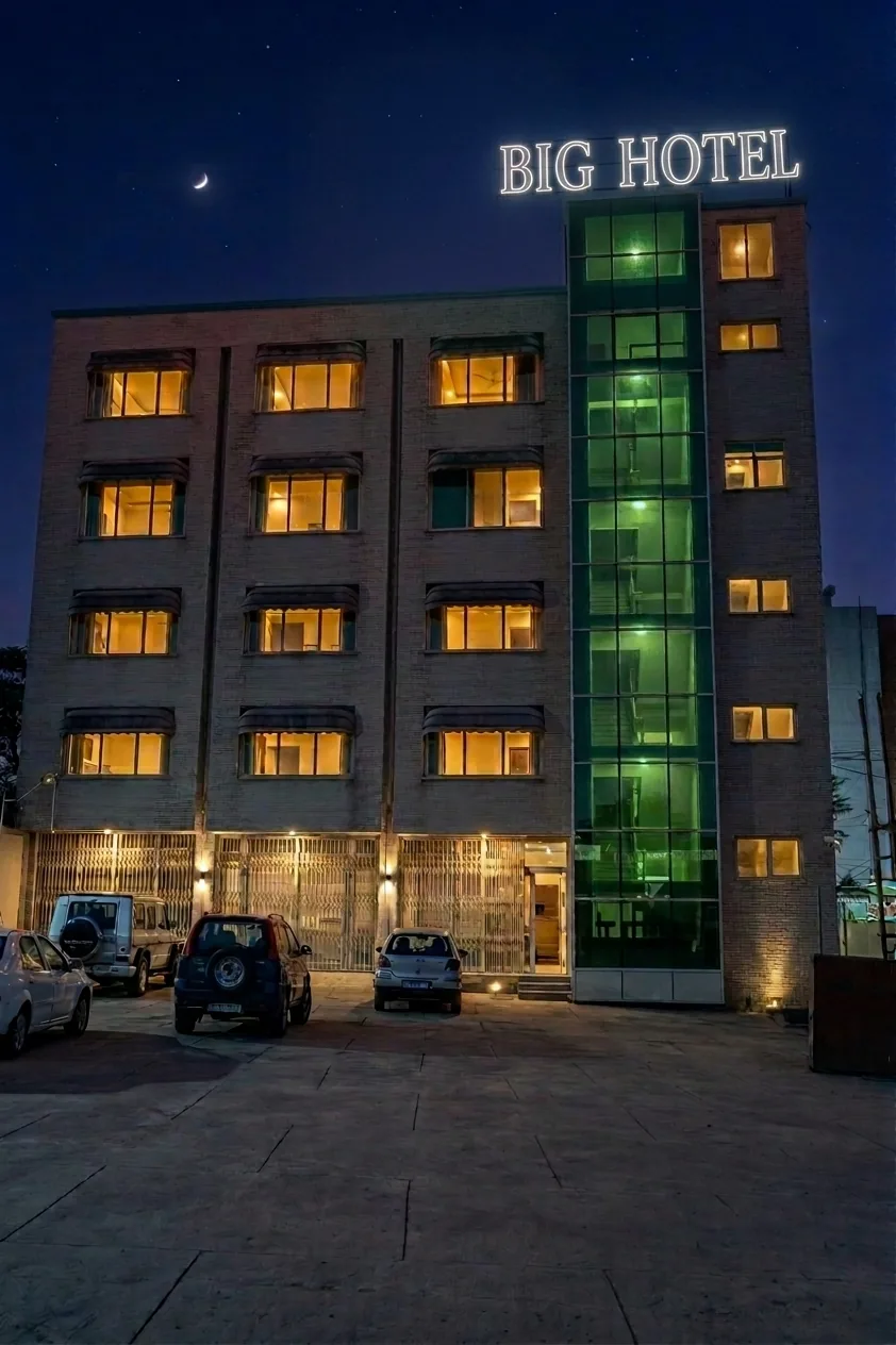 Big Hotel Exterior at Night